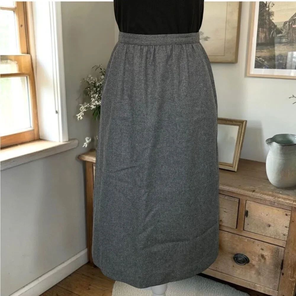 Vintage 80’s SASSON Gray Wool Blend Midi Skirt Sz 4 XS